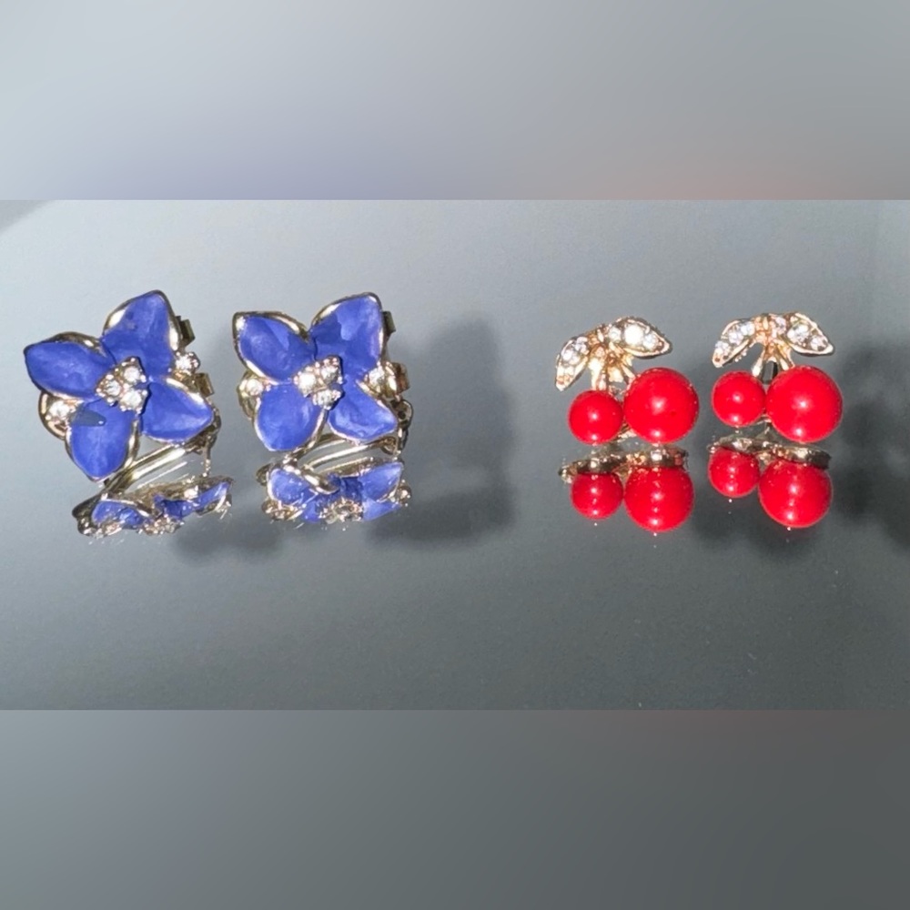 Cherry and Flower Earrings, costume jewelry